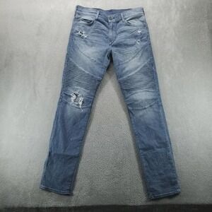 True Religion Jeans Mens 31x34 Blue Geno Relaxed Slim Moto Flap Pocket Denim